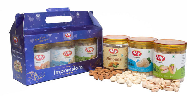 IMPRESSION Taste of Happiness | Premium Dry Fruit Gift Box | Gourmet Gift Hamper Almonds, Cashews, Pistachios  (3 x 250 g)